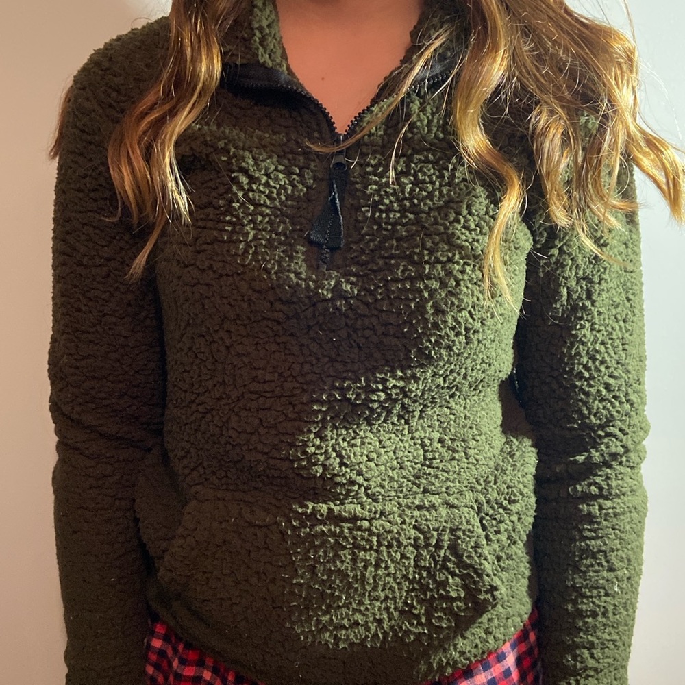 Green fuzzy crew neck